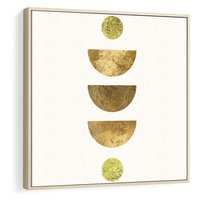 Obraz w ramie 50x50 - Harmonijne Odbicia - geometryczne złote kształty, tekstura - rama drewno