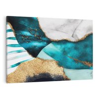 Obraz na płótnie 70x50 - Rozlane Turkusy - Turkusowe plamy, złote elementy