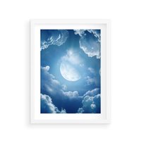 Plakat w ramie 40x50 - Księżycowe Chmury - księżyc, chmury - rama biała