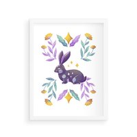 Plakat w ramie 50x70 - Boho Wiatr - boho plakat, królik - rama biała