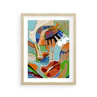 Plakat w ramie 50x70 - Wibracje Kształtów - abstrakcyjny portret kobiety, twarz - rama drewno