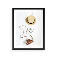 Plakat w ramie 40x50 - Artystyczna Dusza - boho kompozycja, kapelusz słomkowy - rama czarna