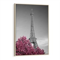 Obraz w ramie 80x120 - Różowy Paryż - czarno białe zdjęcie, wieża eiffla - rama drewno