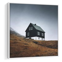 Obraz w ramie 50x50 - Ciepło i Przytulność - skandynawski, domek - rama biała