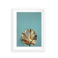 Plakat w ramie 30x40 - Piękno Natury - złote, liście - rama biała