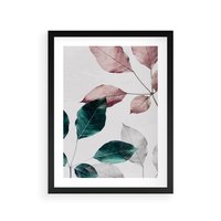 Plakat w ramie 30x40 - Pastelowe Liście w Minimalizmie - pastelowe liście, minimalistyczny obraz - rama czarna