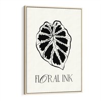 Obraz w ramie 80x120 - Zapisane na liściach wspomnienia - liść, czarny kontur na jasnym tle - rama drewno