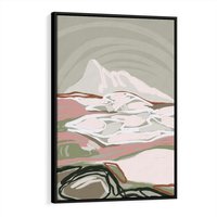 Obraz w ramie 70x100 - Szarawe Wzgórza - pastelowy krajobraz, nowoczesny plakat - rama czarna