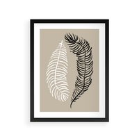 Plakat w ramie 30x40 - Spleciona Harmonia - sztuka nowoczesna, białe i czarne pióro - rama czarna