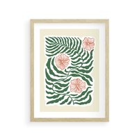 Plakat w ramie 40x50 - Migocące Wzory - abstrakcyjna kompozycja, paprocie - rama drewno