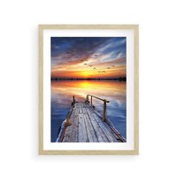 Plakat w ramie 40x50 - Zachód słońca na pomostcie - pomost, zachód - rama drewno