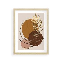 Plakat w ramie 50x70 - Taniec Przenikających Odbić - abstrakcyjny obraz, złote liście palmy - rama drewno