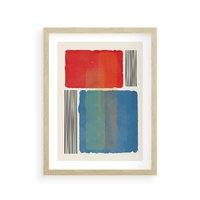 Plakat w ramie 40x50 - Kolorowe Spektrum - kolorowa geometria, prostokąty w intensywnych kształtach i czarne kreski - rama drewno