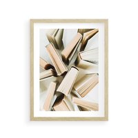 Plakat w ramie 30x40 - Odcienie Wiedzy - książki, ujęcie z góry - rama drewno