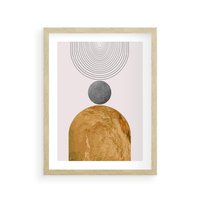 Plakat w ramie 30x40 - Złote Półkole w Sztuce Geometrii - grafika, złote półkole - rama drewno