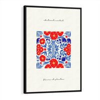 Obraz w ramie 50x70 - Tajemnicza Droga - nowoczesna kwiatowa kompozycja, czerwony i niebieski - rama czarna