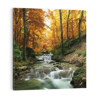 Obraz na płótnie 40x40 - Urok lasu: drzewa i strumyk w harmonii - las, drzewa