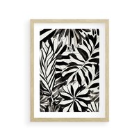 Plakat w ramie 50x70 - Czarne Liście - akwarelowy obraz, czarno biały - rama drewno