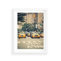 Plakat w ramie 30x40 - Miasto Taksówek - taksówki, miasto - rama biała