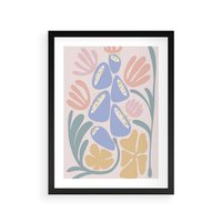 Plakat w ramie 50x70 - Minimalistycznie i Pastelowo - pastelowe kwiaty, na beżowym tle - rama czarna