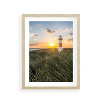 Plakat w ramie 30x40 - Magia latarni przy zachodzie - latarnia, zachód - rama drewno