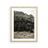 Plakat w ramie 50x70 - Dom w Odcieniach Natury - domek w górach, góry - rama drewno