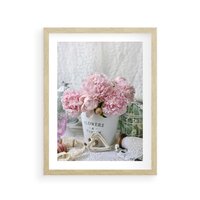 Plakat w ramie 50x70 - Miłość w powietrzu - kwiaty, romantyczne - rama drewno