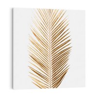 Obraz na płótnie 70x70 - Złoty blask palmowego liścia - złota, palma