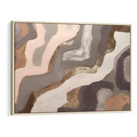 Obraz w ramie 70x50 - Płynne Fale - abstrakcja, neutralne kolory - rama drewno