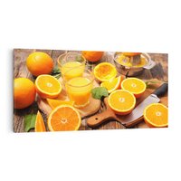 Obraz na płótnie 120x60 - Soczyste pomarańcze i soki - pomarańcze, soki