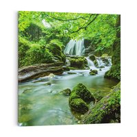 Obraz na płótnie 30x30 - Las przy rzece: potężny wodospad - las, rzeka