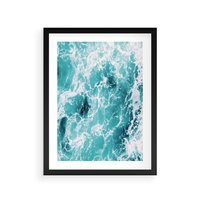 Plakat w ramie 40x50 - Wzburzony Ocean: Widok Z Góry - wzburzony ocean, błękitna woda - rama czarna