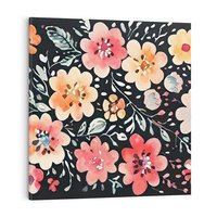 Obraz na płótnie 40x40 - Labirynty melancholii - akwarelowe, pastelowe kwiaty na czarnym tle