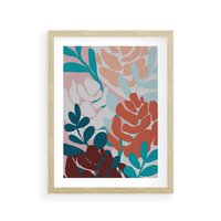 Plakat w ramie 50x70 - Impresje Kształtów - abstrakcyjna kompozycja kwiatowych form, kolor zgaszone - rama drewno