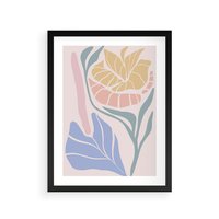 Plakat w ramie 40x50 - Wyjątkowe Ukojenie - pastelowe kwiaty, na beżowym tle - rama czarna