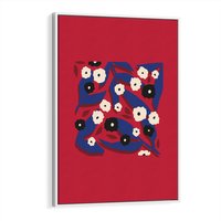 Obraz w ramie 70x100 - Kolorowe Przenikanie - abstrakcyjna kwiatowa kompozycja, czerwone mocne tło - rama biała