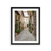 Plakat w ramie 50x70 - Urok Uliczki we Włoszech - uliczka, Włochy - rama czarna