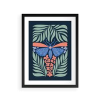 Plakat w ramie 50x70 - Granatowa Noc - granatowe tło, abstrajcyjna ćma - rama czarna