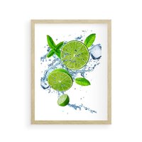 Plakat w ramie 50x70 - Świeżość i Witalność - limonka, owoce - rama drewno