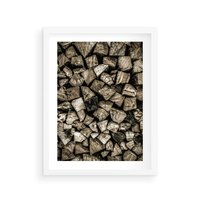 Plakat w ramie 30x40 - Piękno Drewna - belki drewna, drewno - rama biała