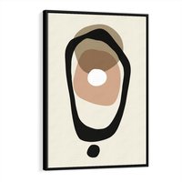 Obraz w ramie 70x100 - Intrygujące Zaskoczenia - beżowa abstrakcyjna kompozycja, czarny akcent - rama czarna