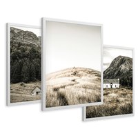 Zestaw obrazy w ramie 40x50 galeria - Górskie, domki, łąki, sepia - rama biała