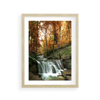 Plakat w ramie 40x50 - Jesienny wodospad w lesie - wodospad, las - rama drewno