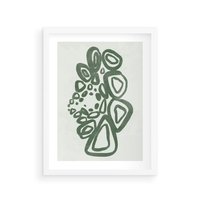 Plakat w ramie 50x70 - Migotliwe Widzenia Zieleni - zielona abstrakcja, zgaszona zieleń - rama biała