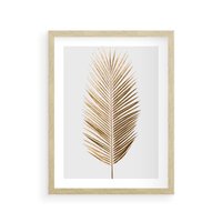 Plakat w ramie 50x70 - Złoty blask palmowego liścia - złota, palma - rama drewno