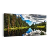 Obraz na płótnie 120x60 - Spokój nad jeziorem wśród lasu - las, jezioro