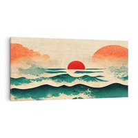 Obraz na płótnie 120x60 - Czerwone Melodie - japońska sztuka, zachód słońca nad oceanem