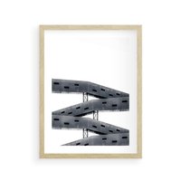 Plakat w ramie 50x70 - Monochromatyczna Sztuka Nowoczesnych Budynków - architektura, nowoczesne formy - rama drewno