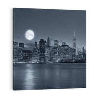 Obraz na płótnie 40x40 - Księżyc nad miastem nocą - księżyc, miasto