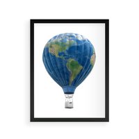 Plakat w ramie 40x50 - Podróżniczy balon nad ziemią - balon, ziemia - rama czarna